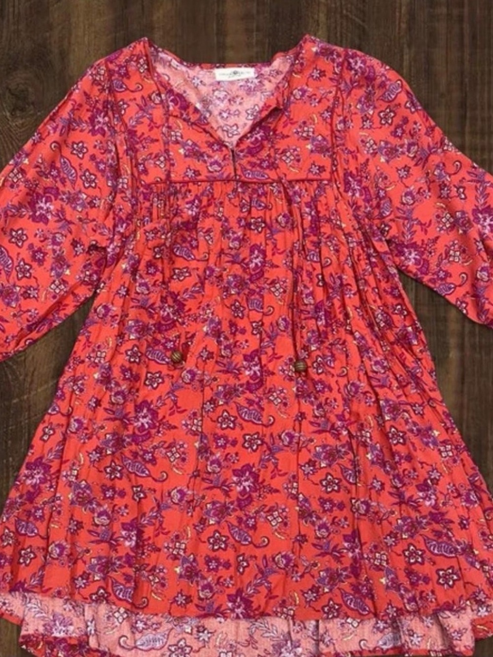 NATURAL LIFE Coral Babydoll Dress with Purple Floral Print
